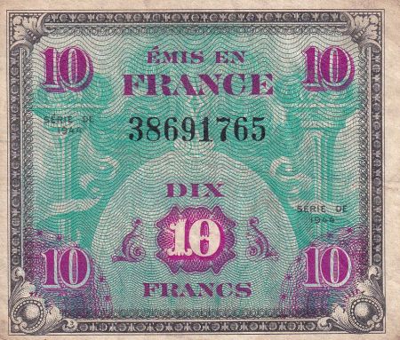 France 10 Francs - Drapeau - 1944 - Sans Série  - TTB  - VF.18.01