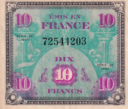 France 10 Francs - Impr. américaine (drapeau) - 1944 - Sans série - SUP+ - VF.18.01