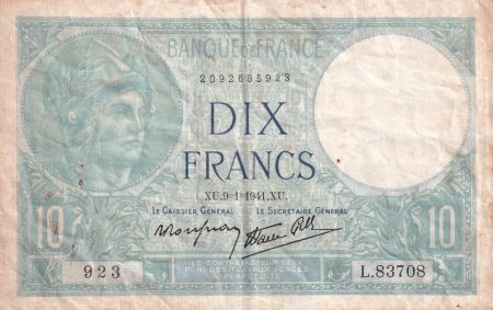France 10 Francs - Minerve - 09-01-1941 - Série L.83708 - F.07.27