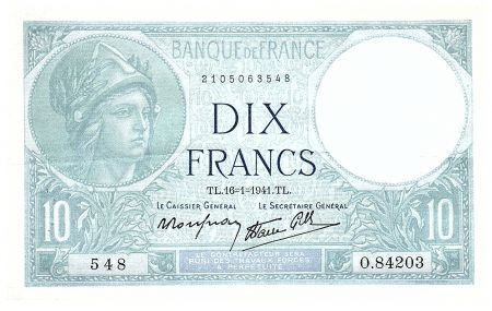 France 10 Francs - Minerve - 16.01.1941 - Série O.84203 - Fay.07.10