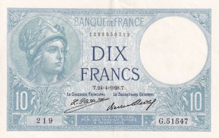 France 10 Francs - Minerve - 24-04-1928 - Série G.51547