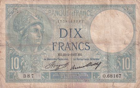 France 10 Francs - Minerve - 25-02-1937 - Série O.68167 - F.06.18