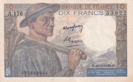 France 10 Francs - Mineur - 10-03-1949 - Série A.176 - F.08.20