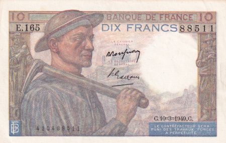 France 10 Francs - Mineur - 10-03-1949 - Série E.165