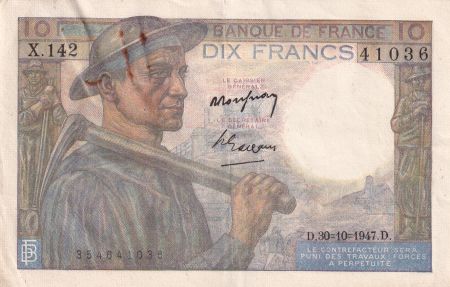 France 10 Francs - Mineur - 30-01-1947 - Série X.142 - F.08.18