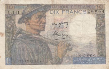 France 10 Francs - Mineur - 30-10-1947 - Série O.141