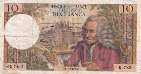 France 10 Francs - Voltaire - 01.06.1972 - Série R.782