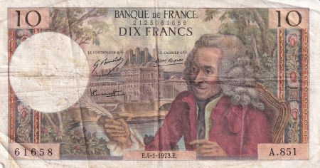 France 10 Francs - Voltaire - 04.01.1973 - Série A.851