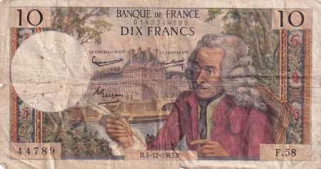 France 10 Francs - Voltaire - 05-12-1963 - Série F.58