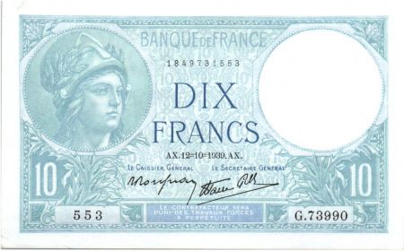 France 10 Francs  1939 - Série A.73990 - Minerve