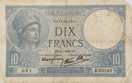France 10 Francs  Minerve 02-01-1941 - Série B.83142 - PTB