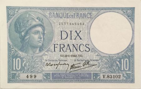 France 10 Francs  Minerve 02-01-1941 - Série V.83102 - TTB+