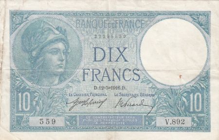 France 10 Francs  Minerve 12-05-1916 - Série V.892 - TTB