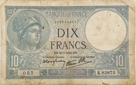 France 10 Francs  Minerve 16-01-1941 - Série K.83873 - PTB