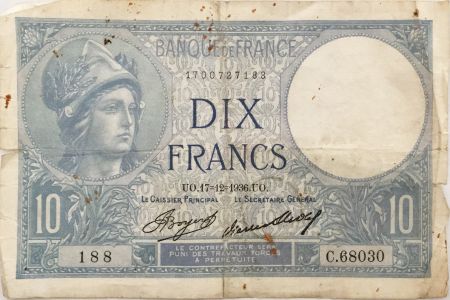 France 10 Francs  Minerve 17-12-1936 - Série C.68030 - PTB