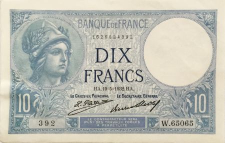 France 10 Francs  Minerve 19-05-1932 - Série W.65065 - SUP
