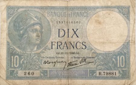 France 10 Francs  Minerve 21-11-1940 - Série R.79881 - TB