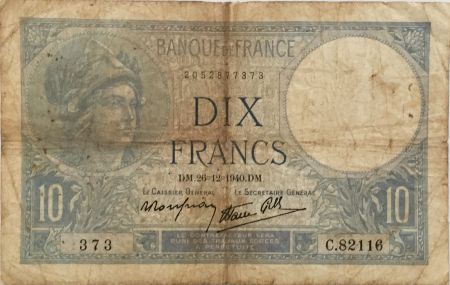 France 10 Francs  Minerve 26-12-1940 - Série C.82116 - TB