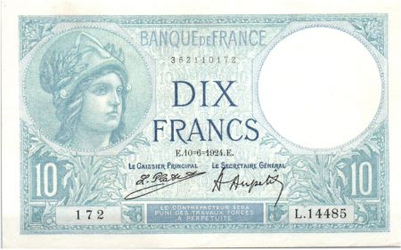 France 10 Francs 1924 - Série L14485 - Minerve
