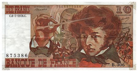 France 10 Francs Berlioz - 06.07.1978 - Série B.306  - Dernier alphabet - Fay.63.25