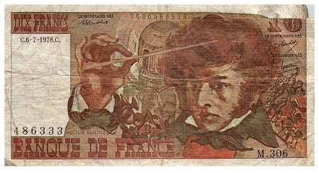 France 10 Francs Berlioz - 06.07.1978 - Série M.306 - Dernier alphabet - Fay.63.25