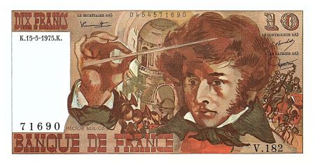 France 10 Francs Berlioz - 15.05.1975 - Série V.182 - Fay.63.10
