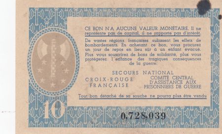 France 10 Francs Bon de Solidarité - 1941-1942 - série 0728039