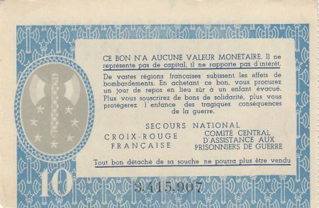 France 10 Francs Bon de Solidarité - 1941-1942 sans série