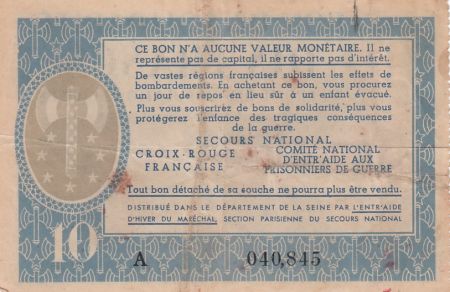 France 10 Francs Bon de Solidarité - Pétain - 1941-1942 - TTB