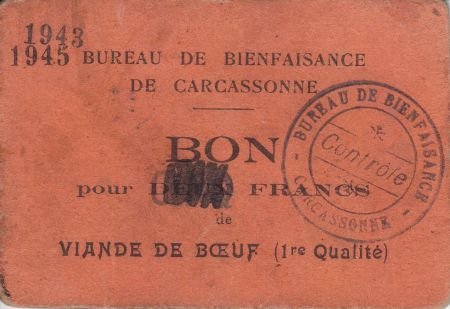 France 10 Francs Carcassonne Bon de 10 francs de viande