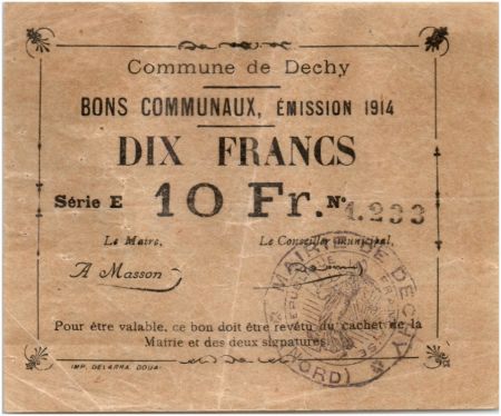 France 10 Francs Dechy Commune - 1914