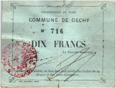France 10 Francs Dechy Commune