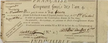France 10 Francs Emprunt Forcé - An 4 (1796) - Gard - Saint-Ambroix - Castillon - TTB+