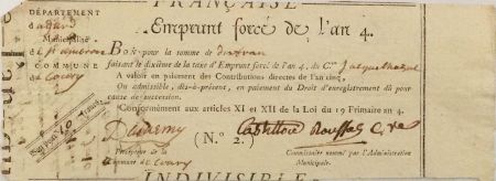 France 10 Francs Emprunt Forcé - An 4 (1796) - Gard - Saint-Ambroix - Coury - TTB