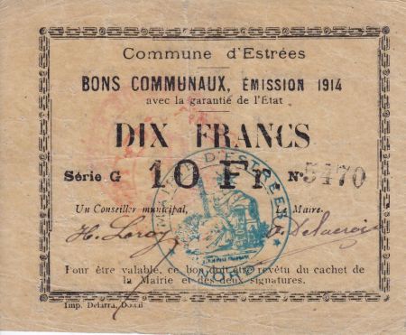 France 10 Francs Estrée Commune - 1914