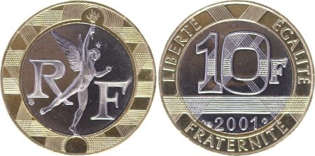 France 10 Francs Génie de la Bastille - 2001 Frappe BU - Bimetal