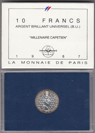 France 10 Francs Hugues Capet Roi de France (987-996) - 1987 - BU ARGENT
