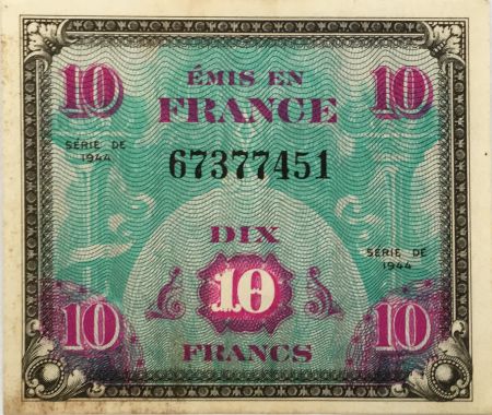 France 10 Francs Impr. américaine (drapeau) - 1944 - TTB+