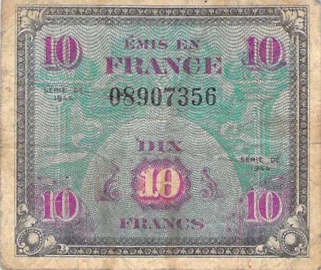 France 10 Francs Impr. américaine (drapeau) - 1944 Sans Série - TB