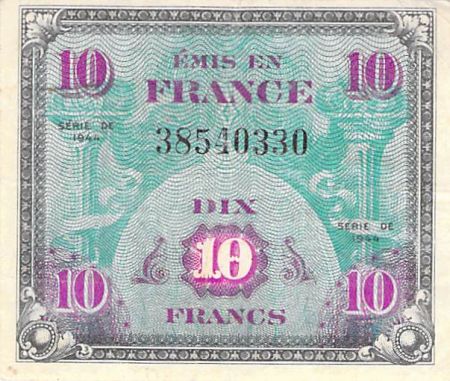 France 10 Francs Impr. américaine (drapeau) - 1944 Sans Série - TTB