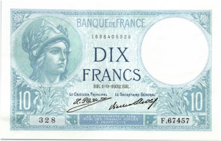 France 10 Francs Minerve - 01-09-1932 Série F.67457