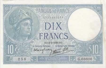 France 10 Francs Minerve - 02-02-1939 - Série G.68606
