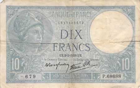 France 10 Francs Minerve - 02-02-1939 Série P.68688 - TB