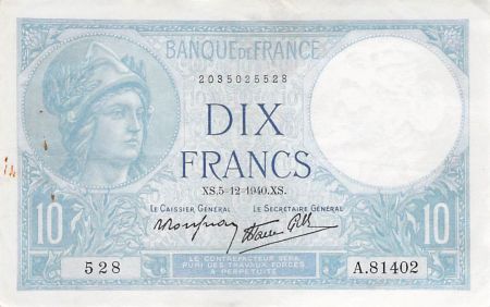 France 10 Francs Minerve - 05-12-1940 Série A.81402 - TTB