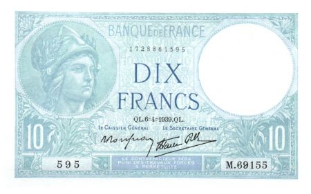 France 10 Francs Minerve - 06-04-1939 - Série M.69155