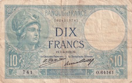 France 10 Francs Minerve - 07-04-1932 - - Série O.64161 -  F.6.16