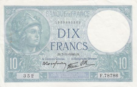 France 10 Francs Minerve - 07-11-1940 - Série F.78786
