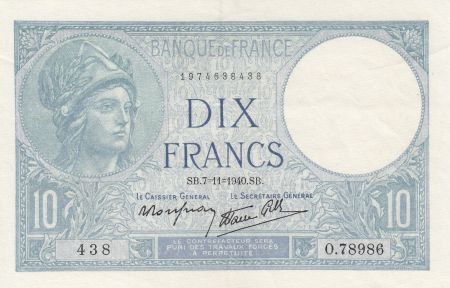 France 10 Francs Minerve - 07-11-1940 - Série O.78986