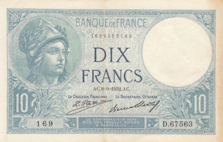 France 10 Francs Minerve - 08-09-1932 Série D.67563 - p.SUP