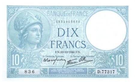 France 10 Francs Minerve - 10-10-1940 - Série D.77317